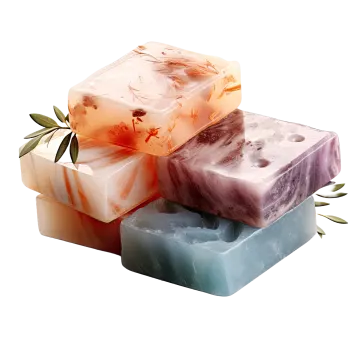 three soap bars on a white background