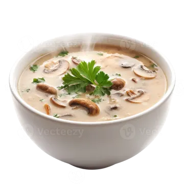 a bowl of soup with mushrooms and parise