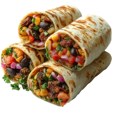 three burrs filled with meat and vegetables