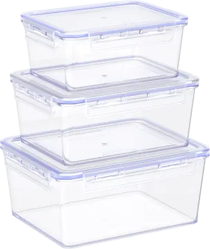 three clear storage containers with lids