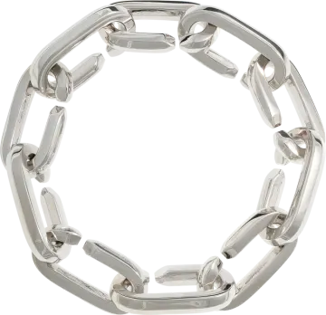a silver link bracelet on a white background