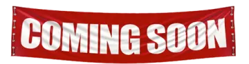 a red and white banner with the words coming soon