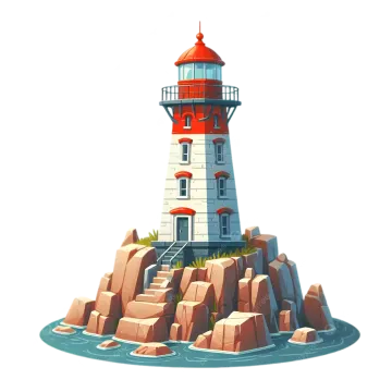an illustration of a lighthouse in the ocean