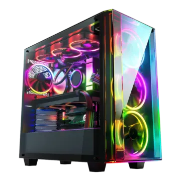 a computer case with colorful lights on it