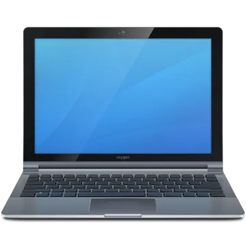 an open laptop computer with a blue screen