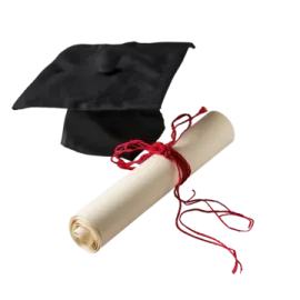 a graduation cap and diploma on a white background