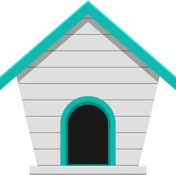 a dog house with a green roof