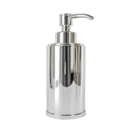 a stainless soap dispenser on a white background