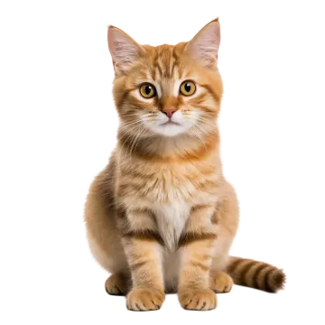 an orange and white kitten sitting on a white background