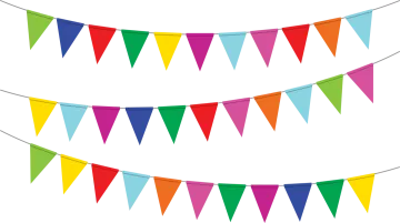 a set of colorful pennants hanging on a string