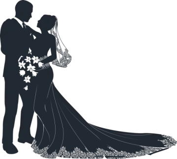 a silhouette of a bride and groom