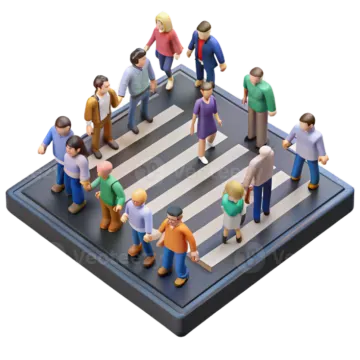 a group of people walking across a crosswalk