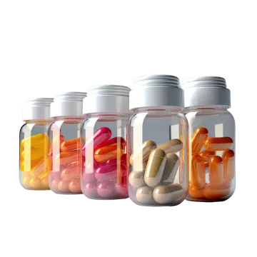a row of bottles filled with pills