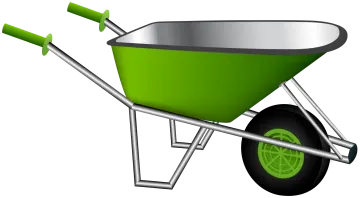 a green wheelbare with two wheels