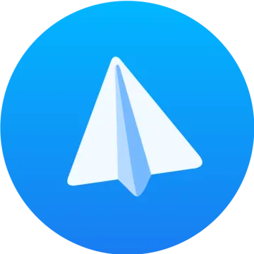 a blue circle with a paper airplane icon