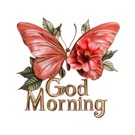 a red butterfly with the words god morning