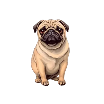 a pug dog sitting on the ground