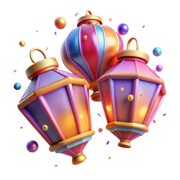 three colorful lanterns on a white background