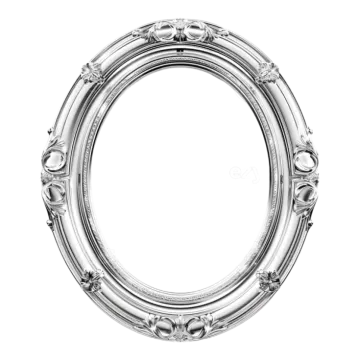 a silver oval frame on a white background