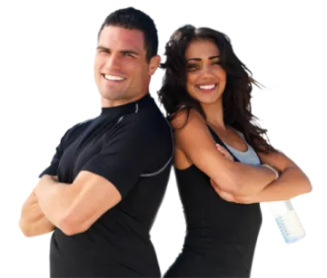 a man and woman posing for the camera
