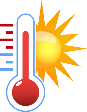 a thermometer with the sun in the background