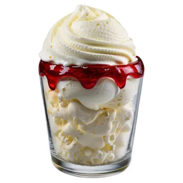 a glass filled with ice cream and red glasses