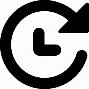 a black and white circle with an arrow icon