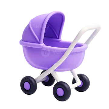 a purple baby stroller with black wheels