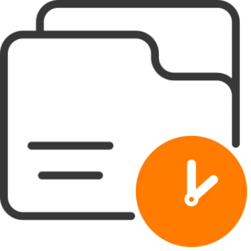 a folder icon with an orange clock