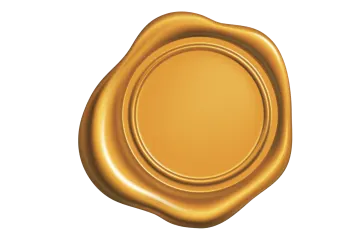 a gold wax seal on a white background