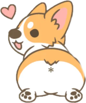 a corgy dog with hearts in its mouth