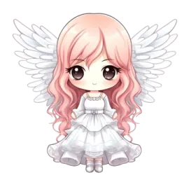 an anime girl with pink hair and angel wings