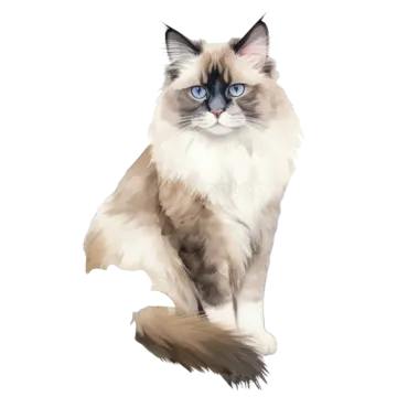 an illustration of a cat with blue flowers