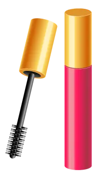 a bottle of lipstick and a mascara brush