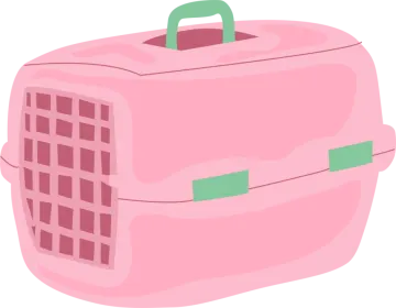 a pink suitcase with green handles