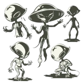 a collection of alien sketches