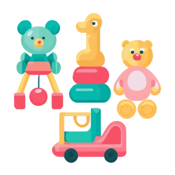 a set of teddy bears and a toy car