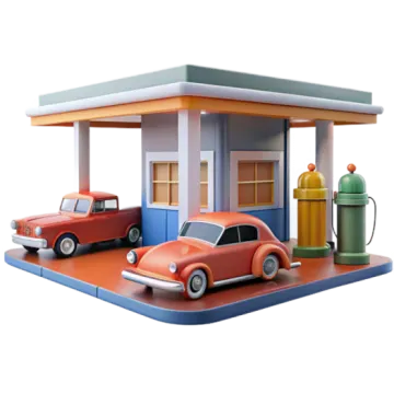 a car is parked in front of a gas station