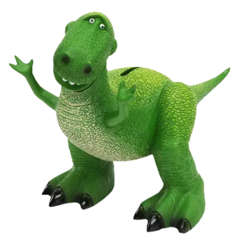 a green toy dinosaur with its mouth open
