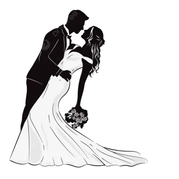 a silhouette of a bride and groom