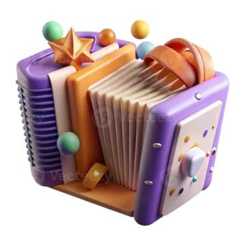 a purple and orange accordion with music notes
