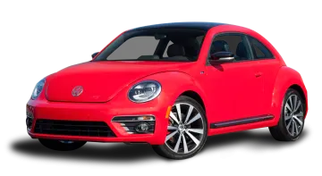 a red volkswagen beetle parked on a white background