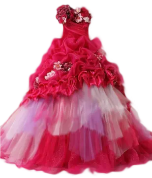 a pink and white dress with flowers on it