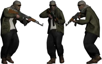 a man in a green jacket holding a gun
