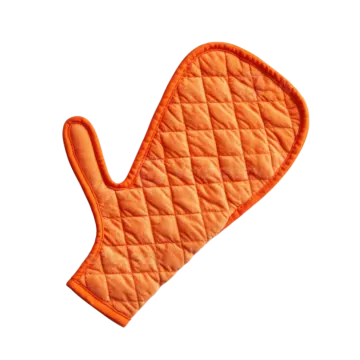 an orange oven mit on a white background