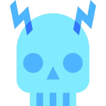 a blue skull with horns on its head