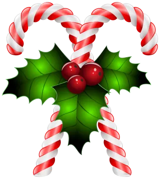 a candy cane with holly leaves and red berries