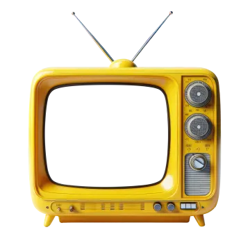 an old yellow television set on a white background