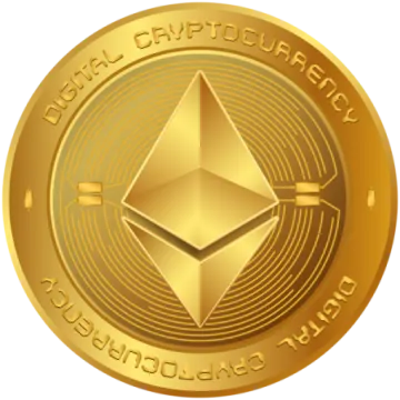 a gold coin with the ether logo