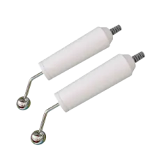 a pair of white light bulbs on a white background